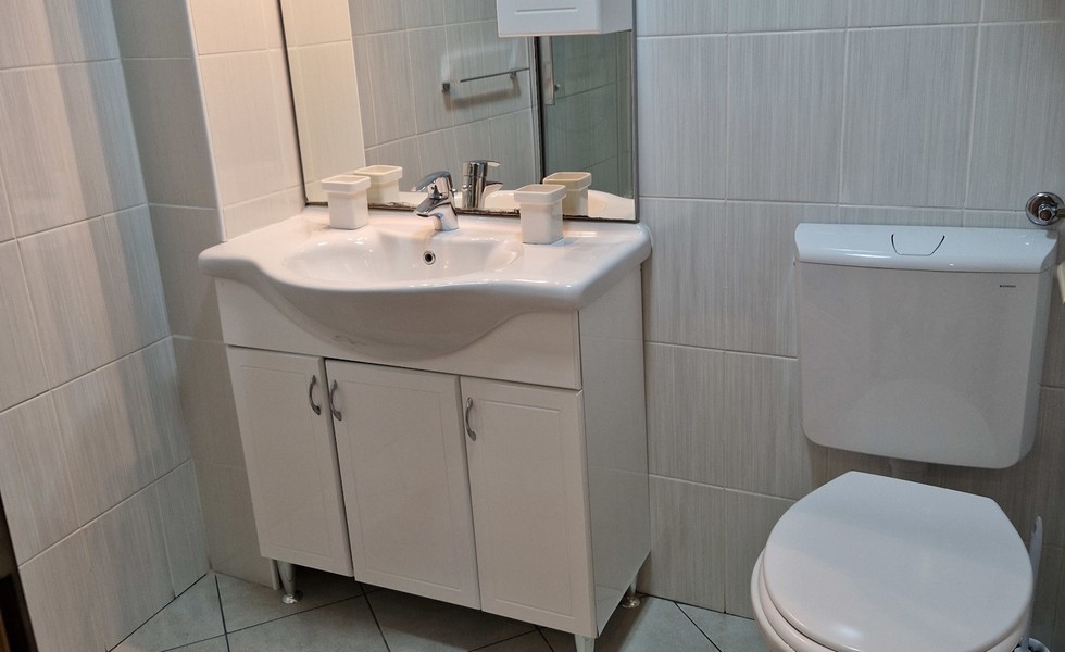 Badezimmer mit Waschtisch und WC