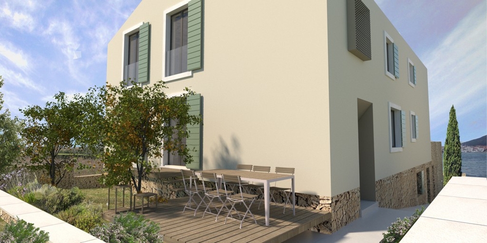 Visualisierung Außenansicht Haus direkt am Meer