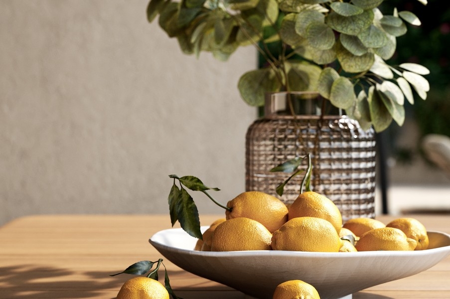 Dekorative Zitronen auf Tisch der Villa H3797