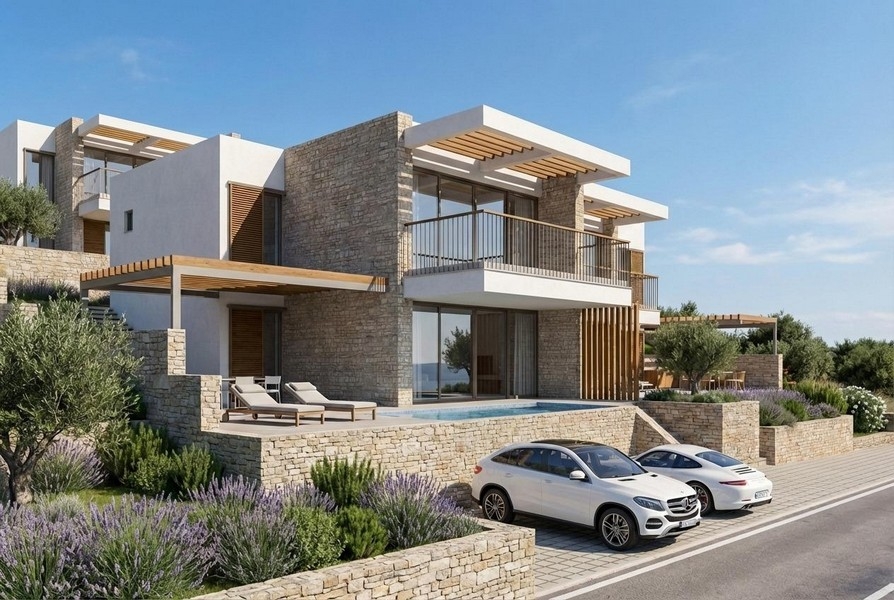 Luxus Doppelhaushälfte mit Swimmingpool und Meerblick