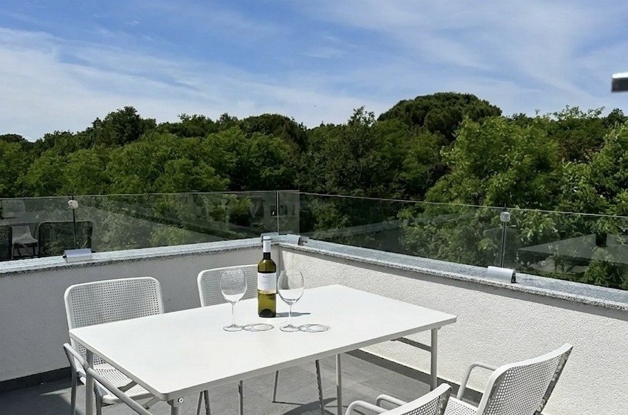 Gemütliche Dachterrasse mit Blick ins Grüne.