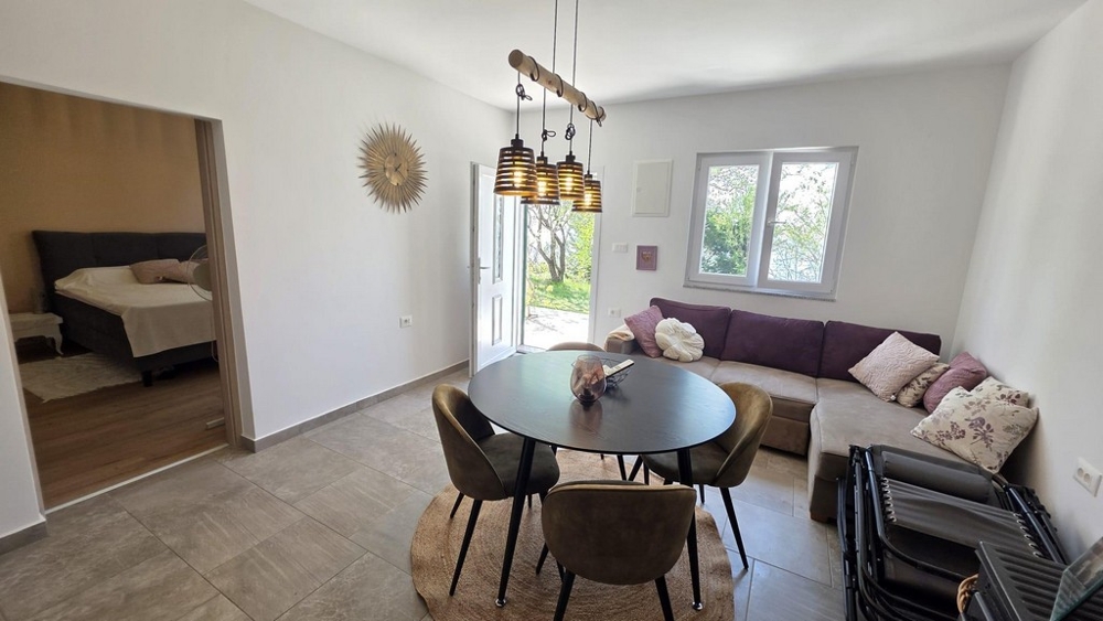 Wohnbereich mit Sofa und Esstisch