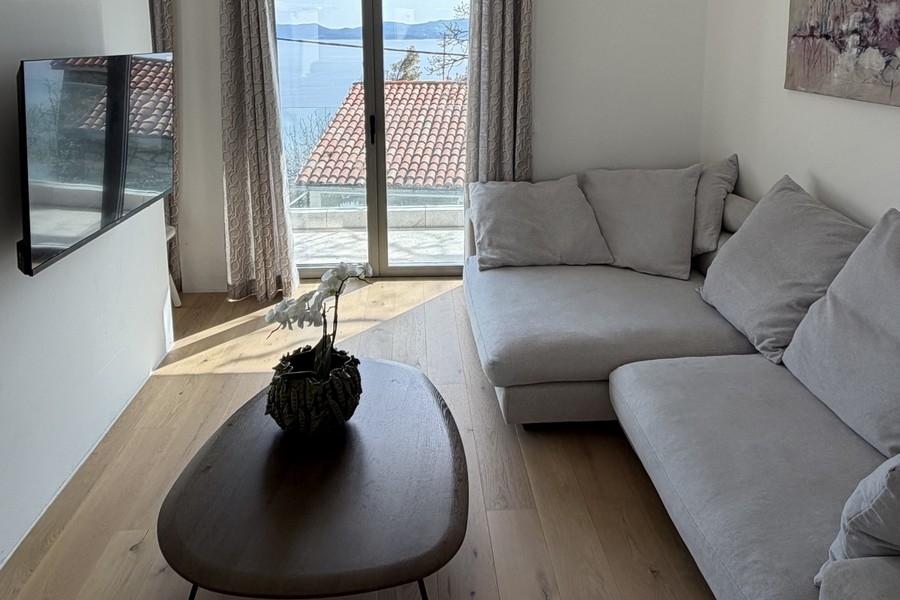 Wohnzimmer mit Couch und Holzboden