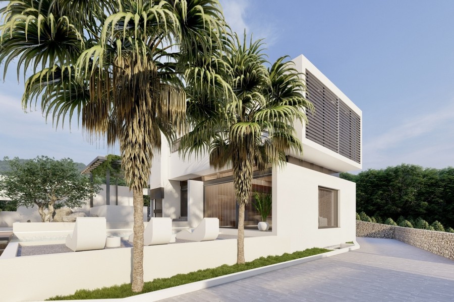 Außenansicht der modernen Neubauvilla in Kroatien