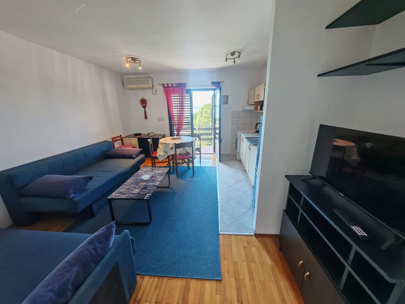Wohnbereich mit Sofas und Küche