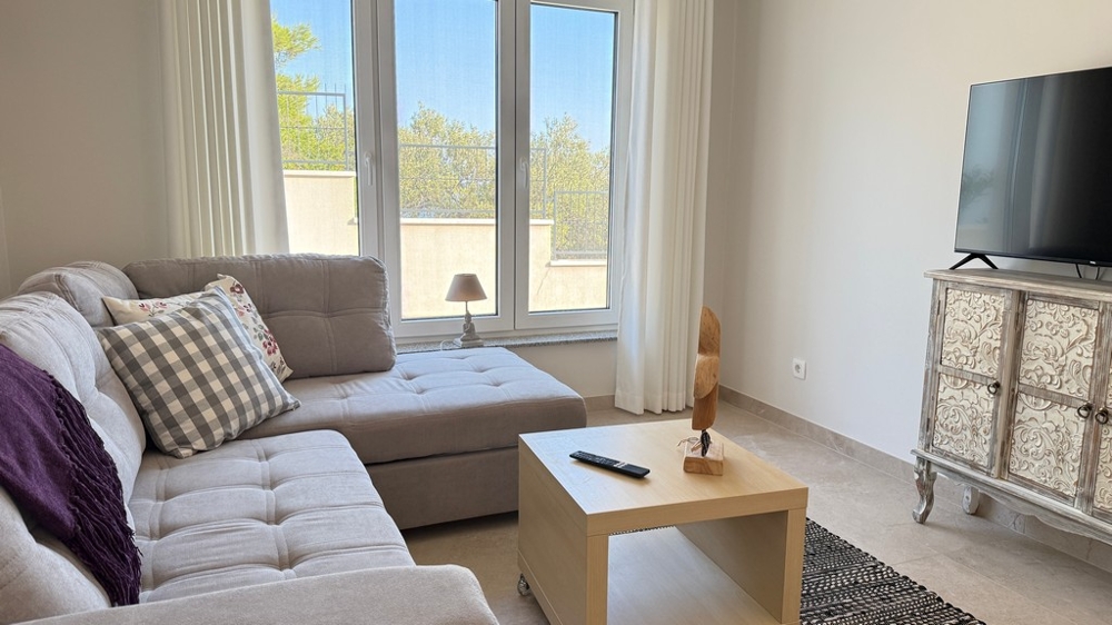 Wohnzimmer mit Sofa und TV