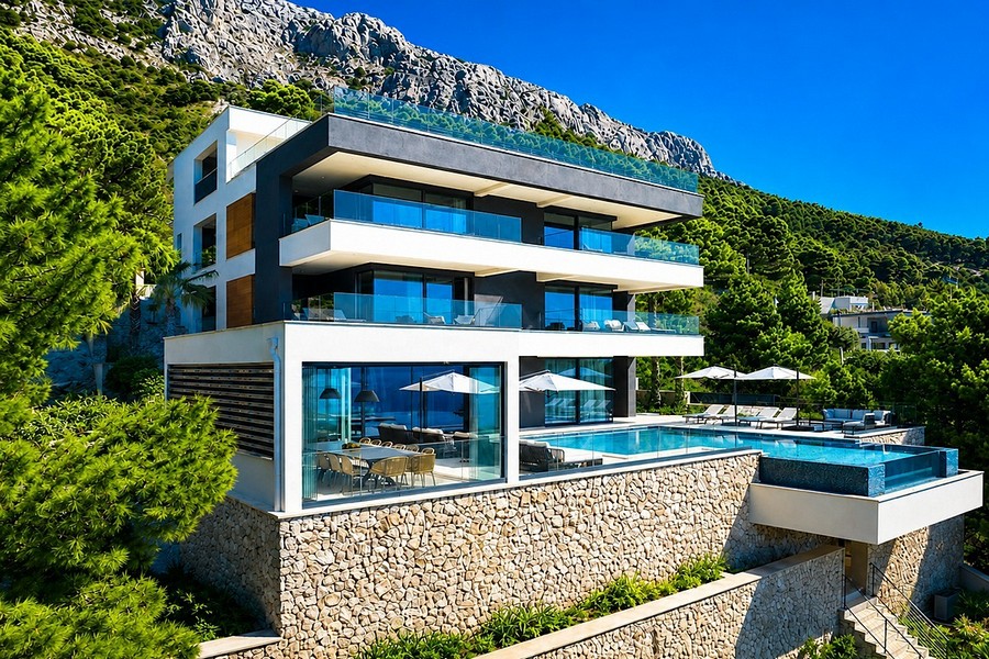 Moderne Villa in erster Meereslinie an der Omis Riviera