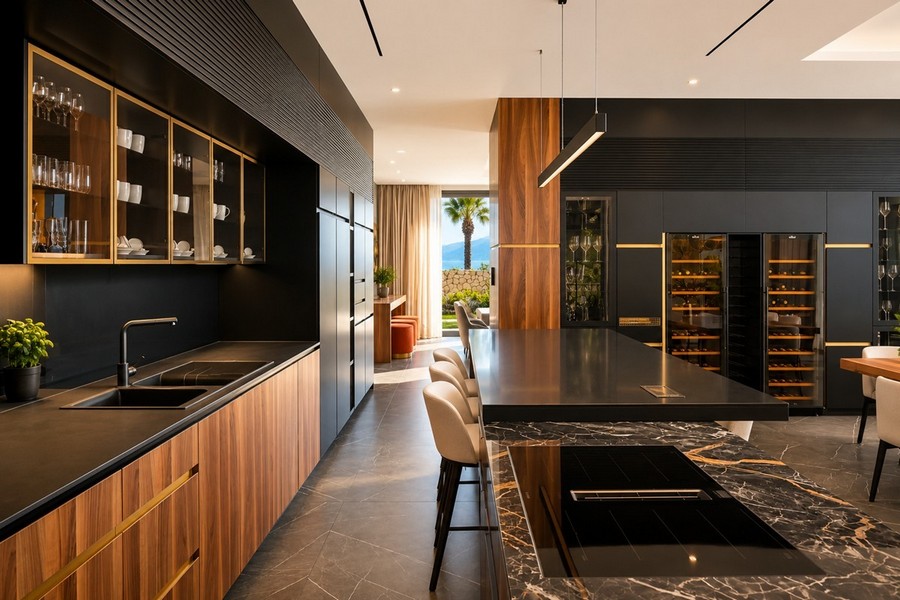 Moderne Küche mit Weinschrank