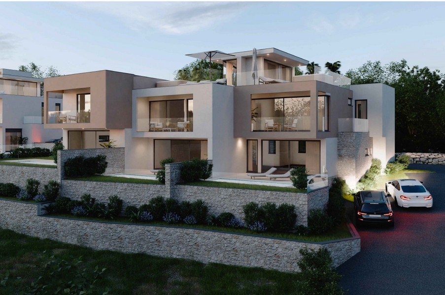 Reihenhäuser mit Terrassen und Meerblick in Vodice