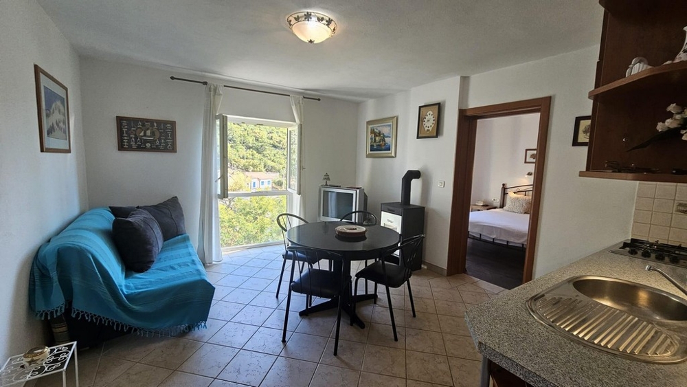 Wohnbereich mit Sofa und Esstisch