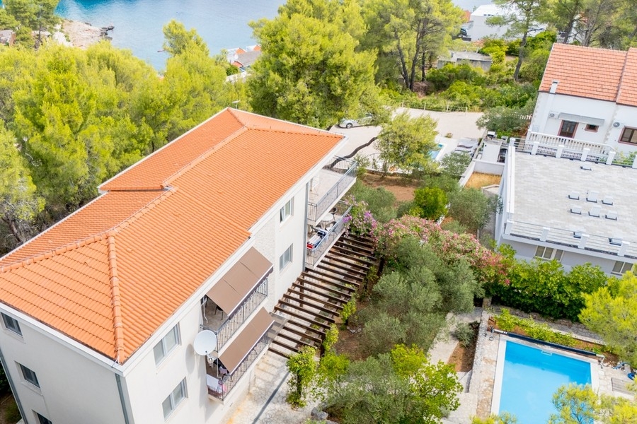 Villa mit Pool von oben