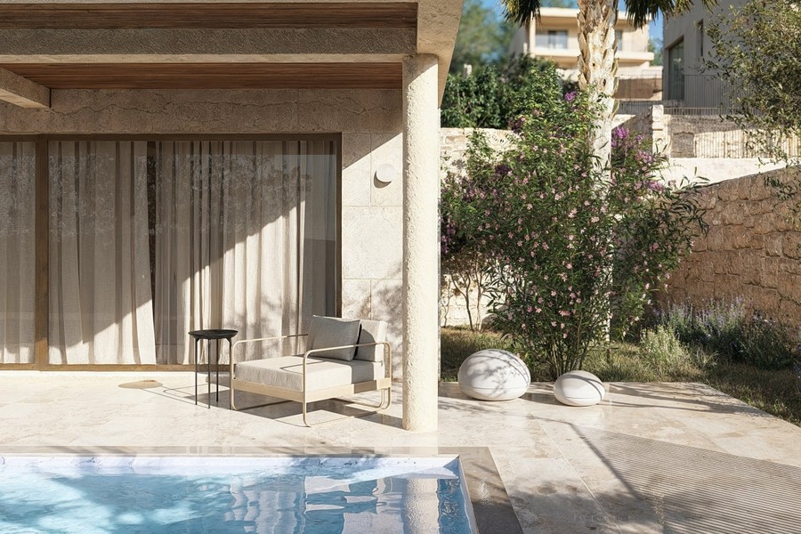 Sitzecke auf der Terrasse am Pool
