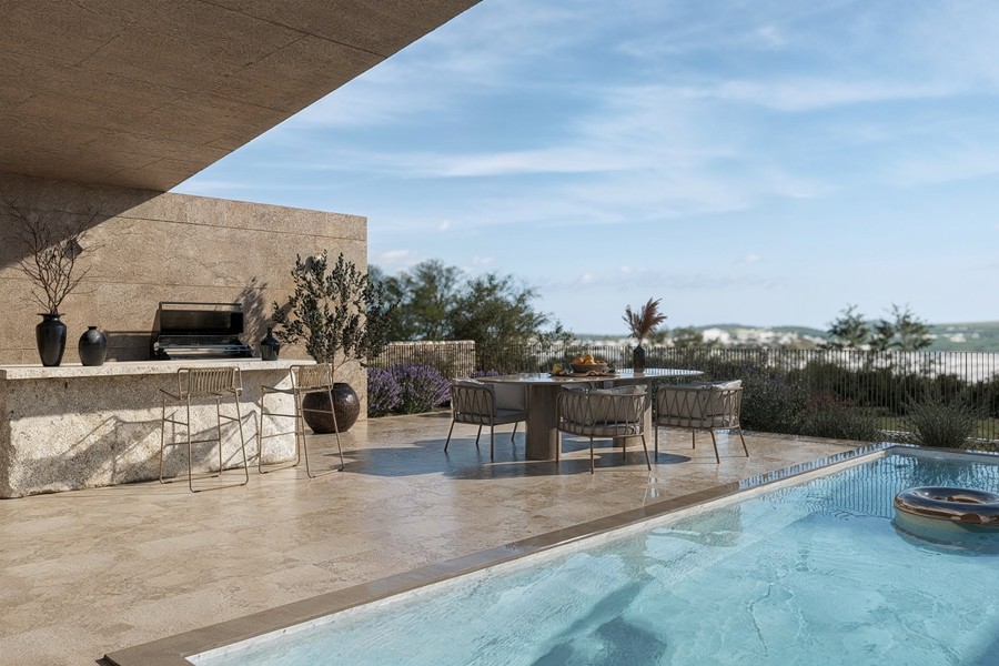 Pool und Terrasse mit Blick auf das Meer