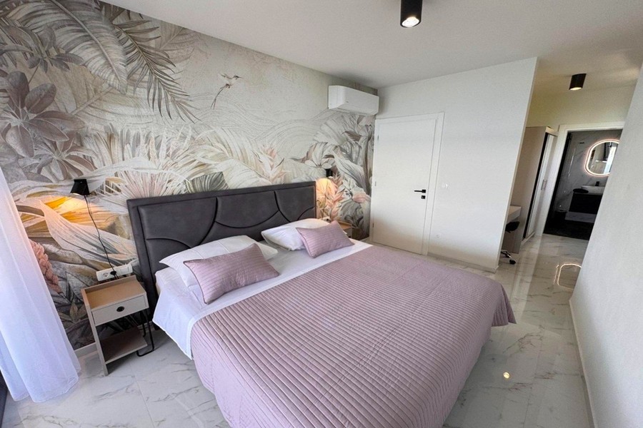 Schlafzimmer mit Fototapete