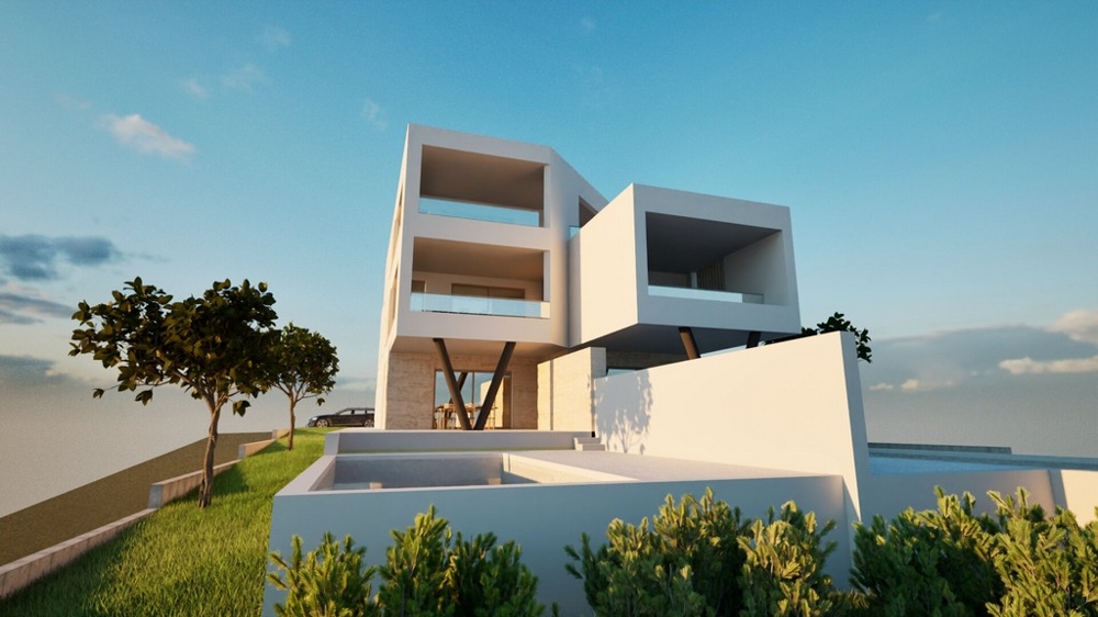 Visualisierung des Wohngebäudes A3577 mit Gartenanlage und Pool in Vodice.
