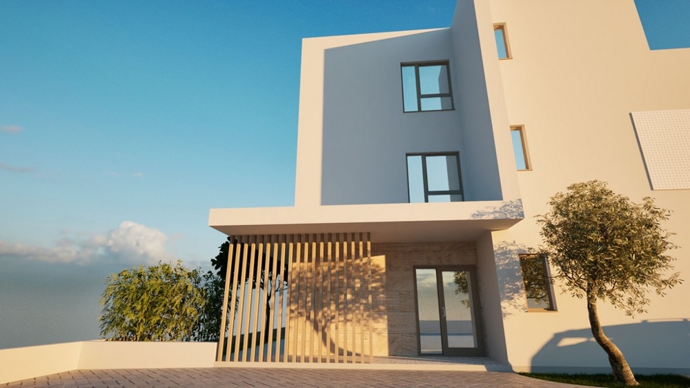 Visualisierung des Hauseingangs mit Holzlamellen, Neubau A3577 in Vodice.