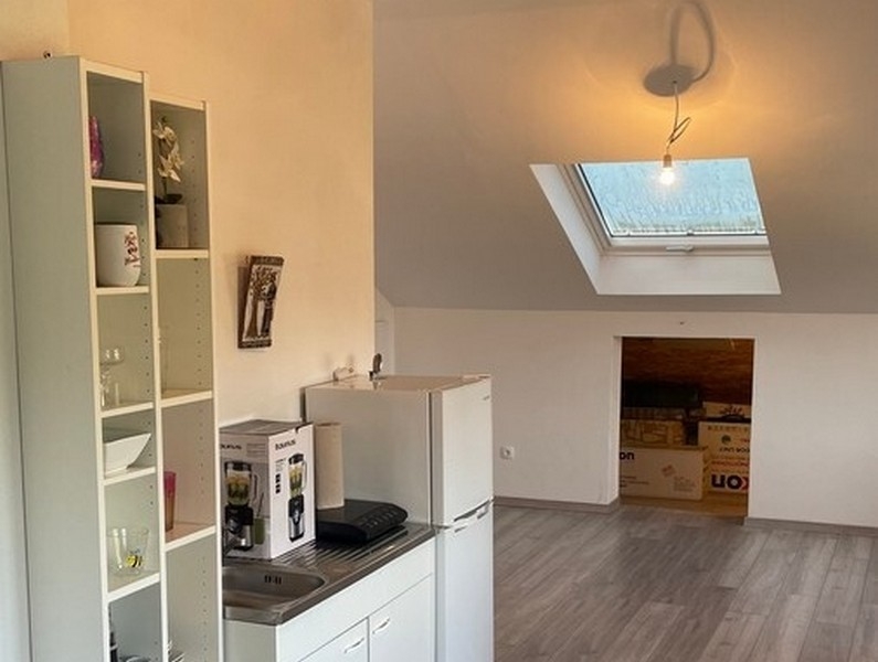 Wohnbereich mit Küchenzeile und Dachfenster