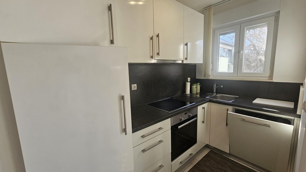 Moderne Einbauküche mit Fenster