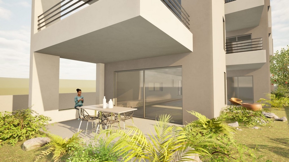 Terrasse im Erdgeschoss eines Neubau-Appartements