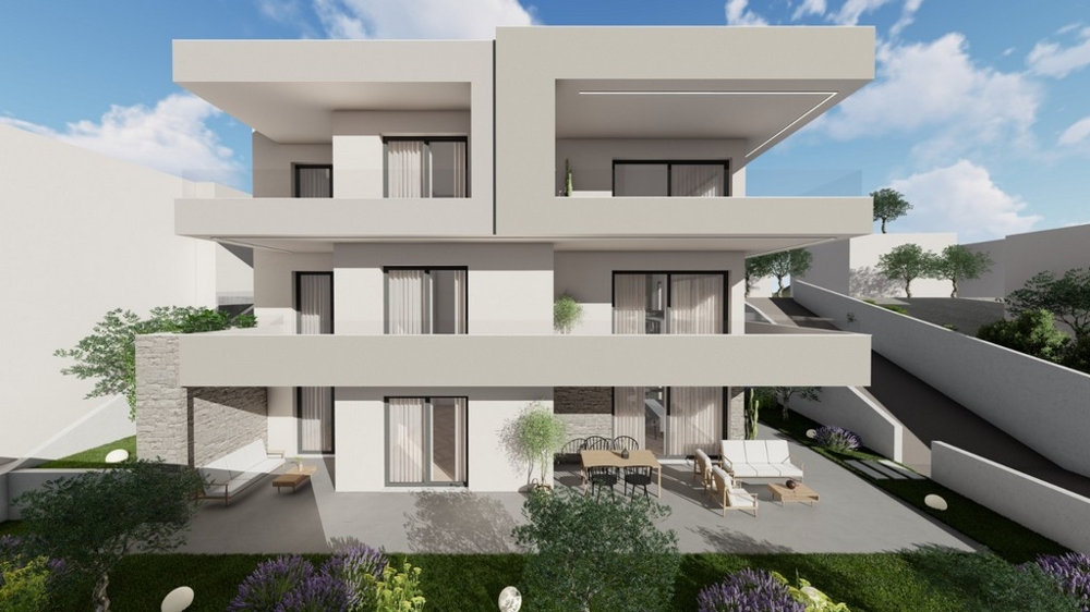 Zeitgemäße Architektur mit großzügigen Terrassen und mediterranem Gartenbereich