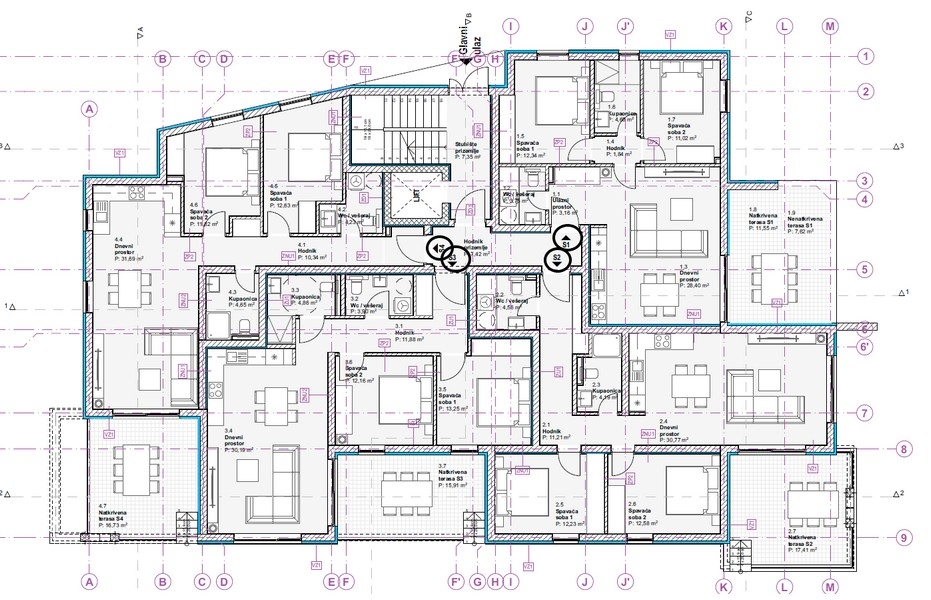 Grundriss der Wohnung mit Raumaufteilung
