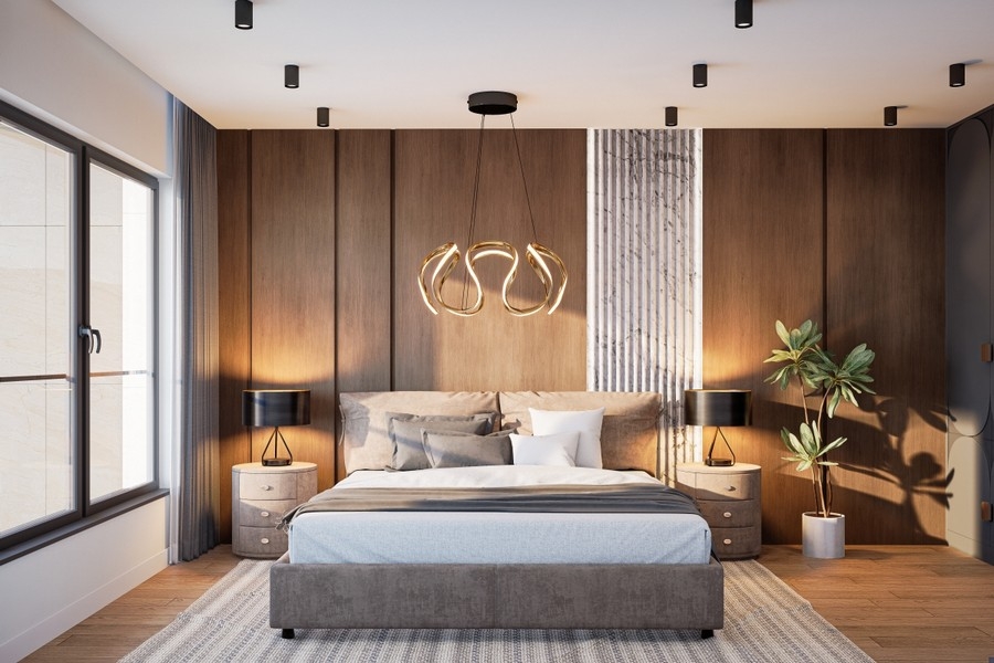 Elegantes Schlafzimmer in Neubauwohnung