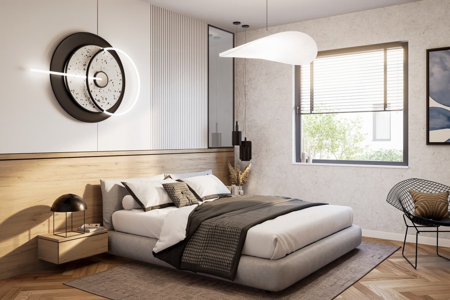 Elegantes Schlafzimmer in exklusiver Neubauwohnung