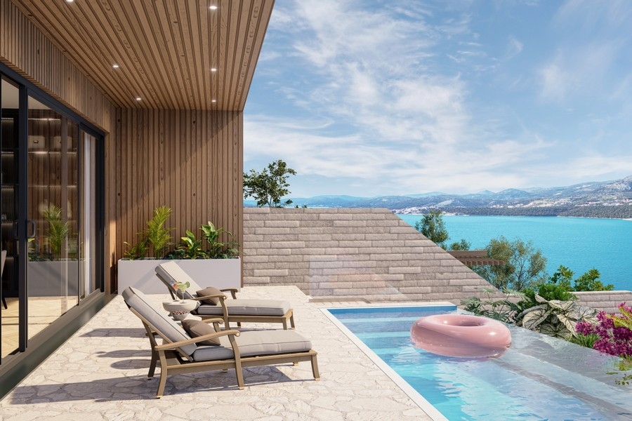 Terrasse mit privatem Pool und Meerblick