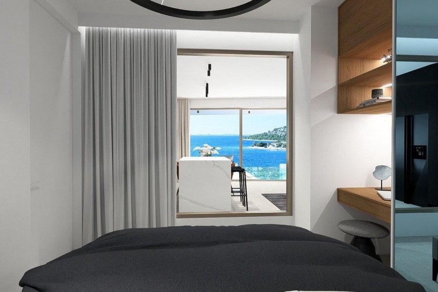 Schlafzimmer mit Blick aufs Meer in Primosten