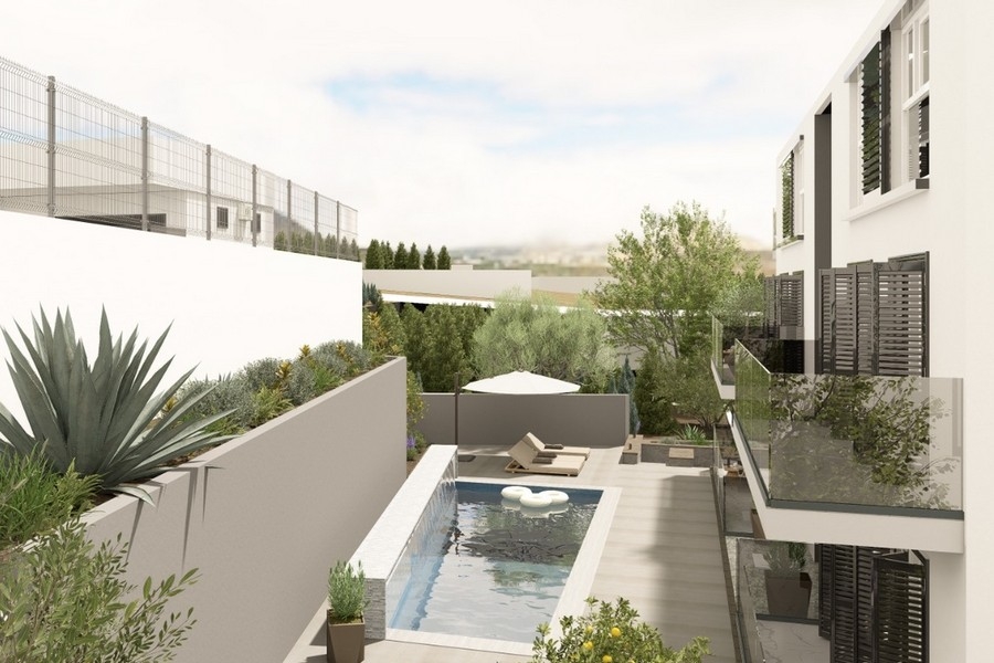 Terrasse mit Pergola und Meerblick