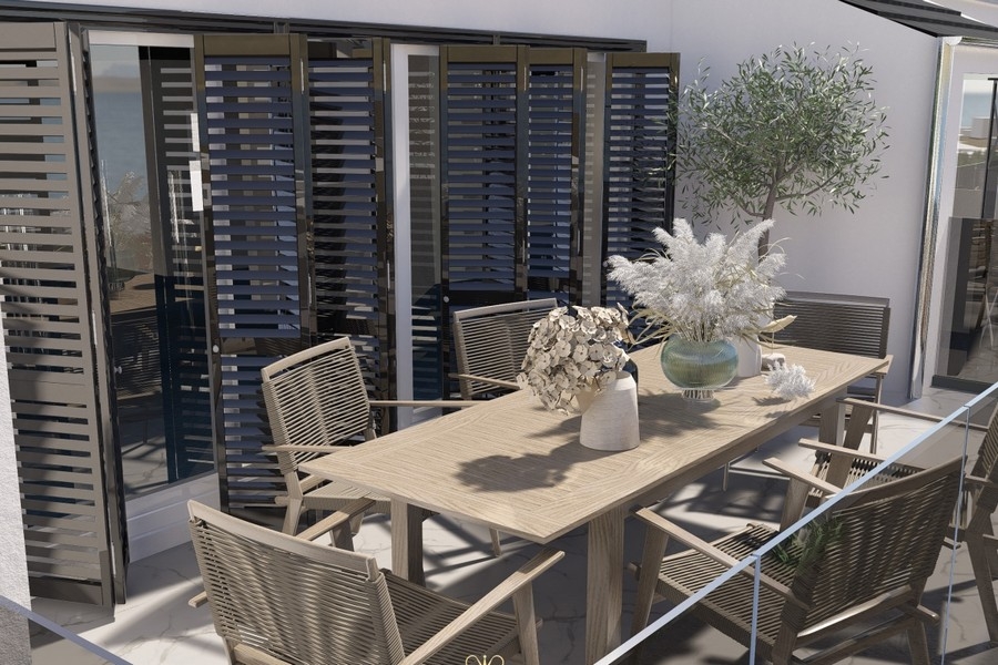 Terrasse mit Sitzbereich und Meerblick