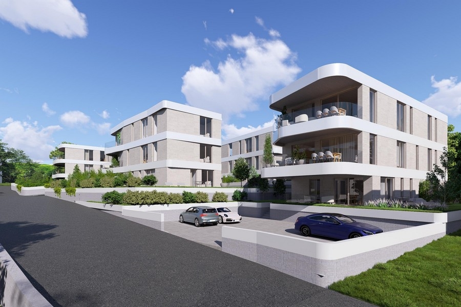 Neubau-Penthouse kaufen in Krk, Visualisierung der Wohnanlage mit Stellplätzen
