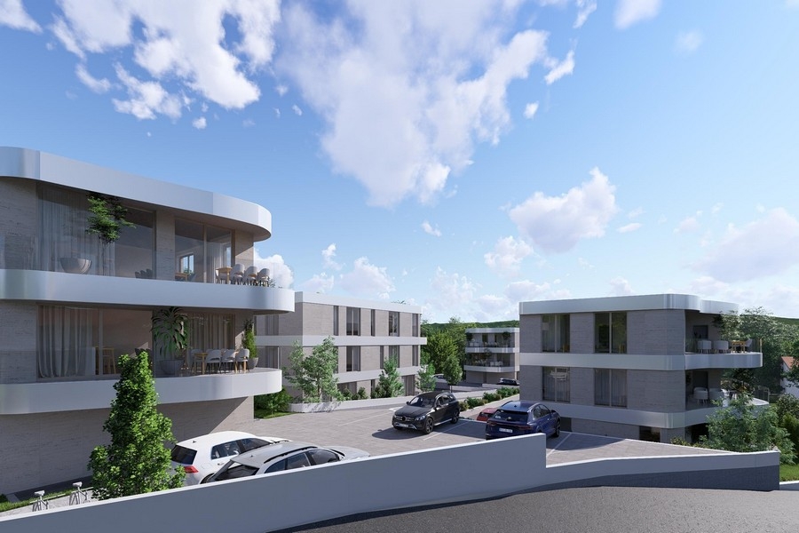 Neubau in Krk, Blick über die Balkone der Wohnanlage