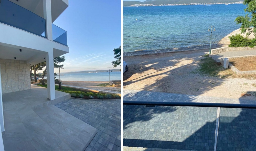 Terrasse der Wohnung mit direktem Blick auf den Strand