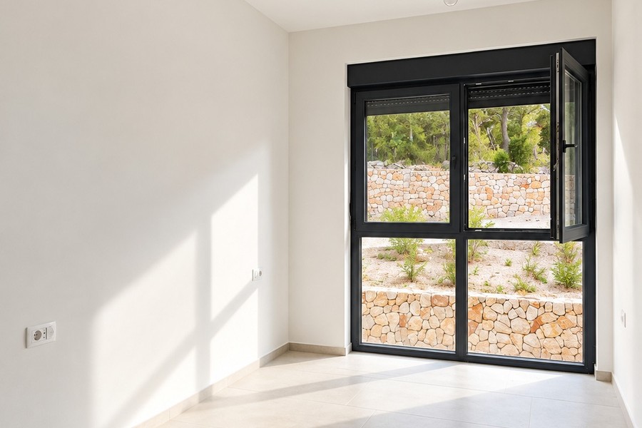 Schlafzimmer mit großem Fenster