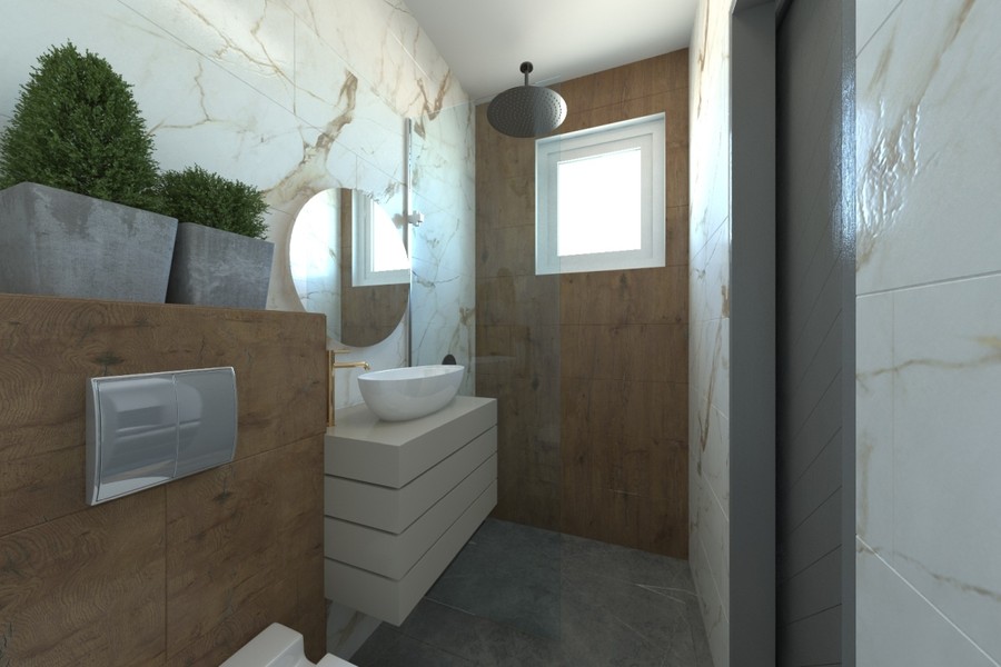 Badezimmer mit Fenster und Dusche